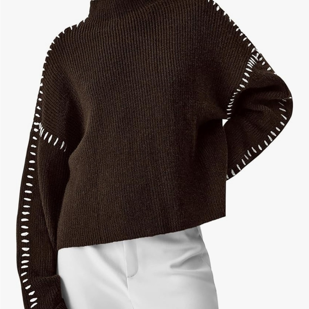 Elegant Brown Sweater with White Accents